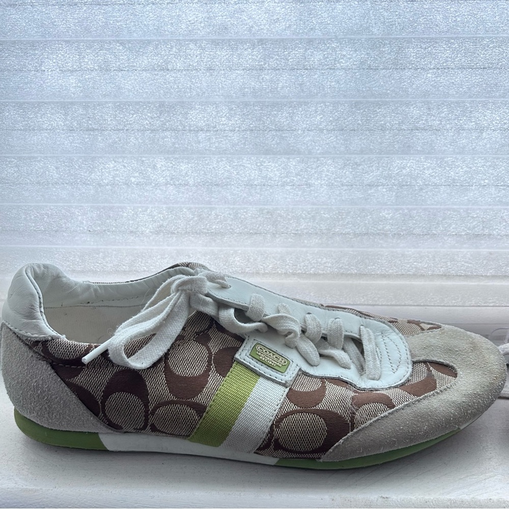 Coach White and Brown Sneakers with Green Accent